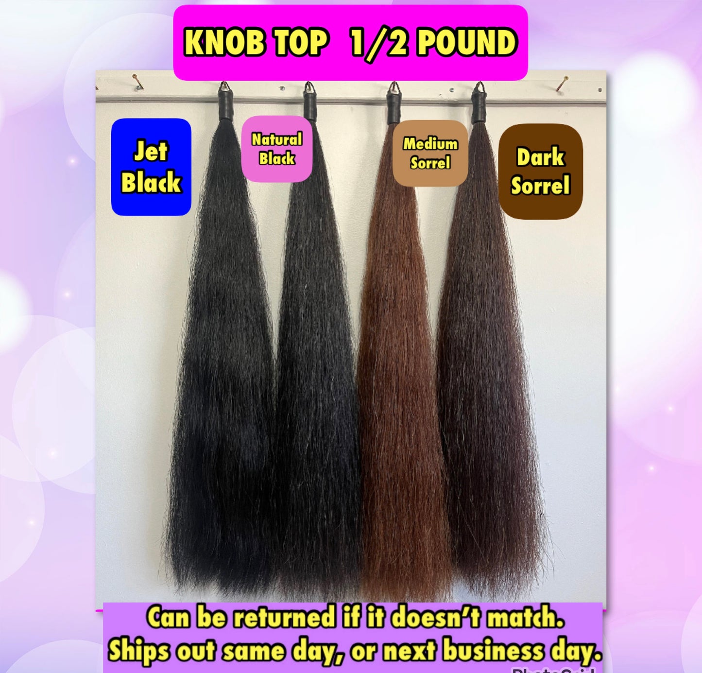 KNOB TOP Fake Tails 1/2 Pound. Real Horse Hair. Free Cover Bag, Pom Pom, Bridle Charm, Loop Charm. $99.99 - $125