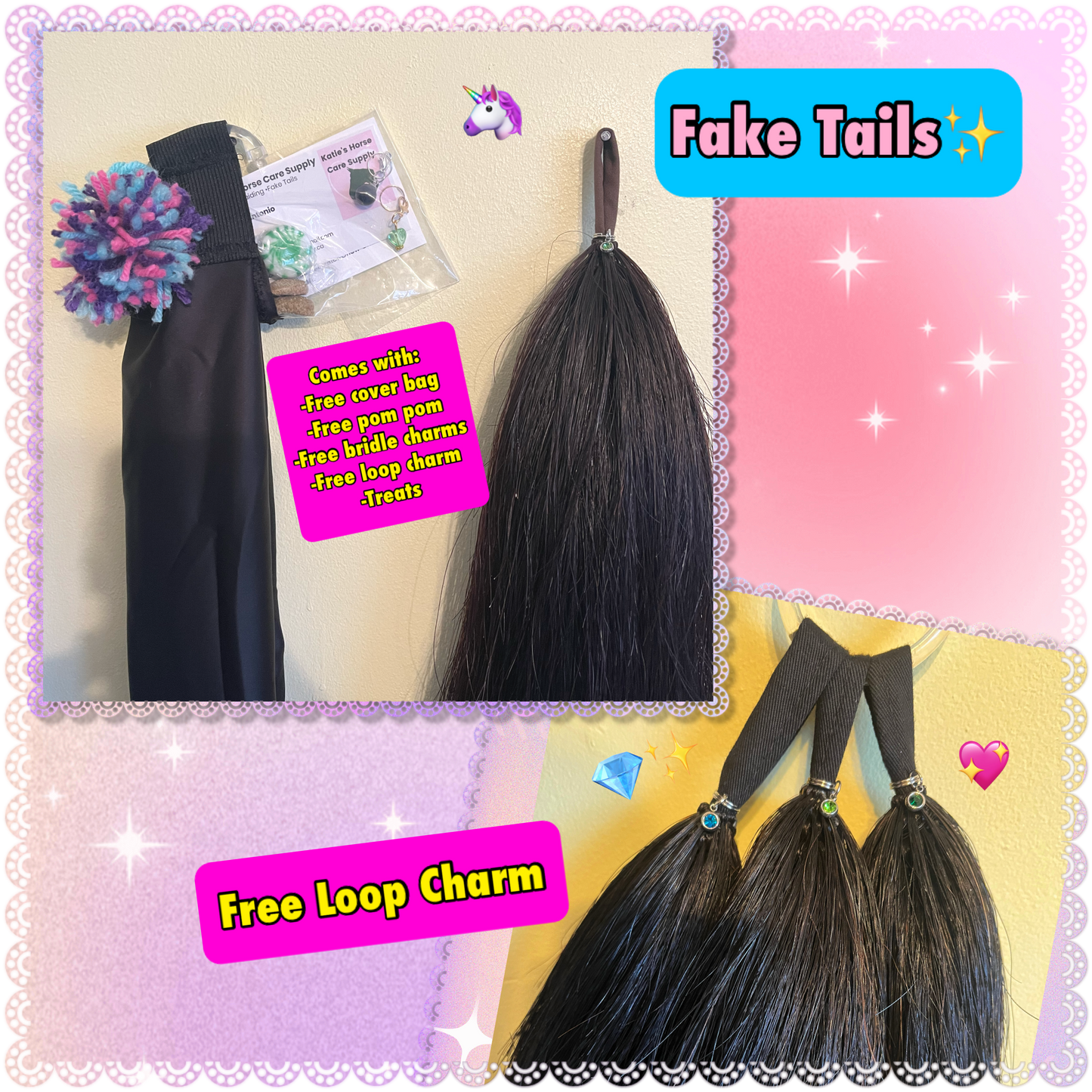 KNOB TOP Fake Tails 1 Pound. Real Horse Hair. Free Cover Bag, Pom Pom, Free Bridle Charm, Loop Charm. $180