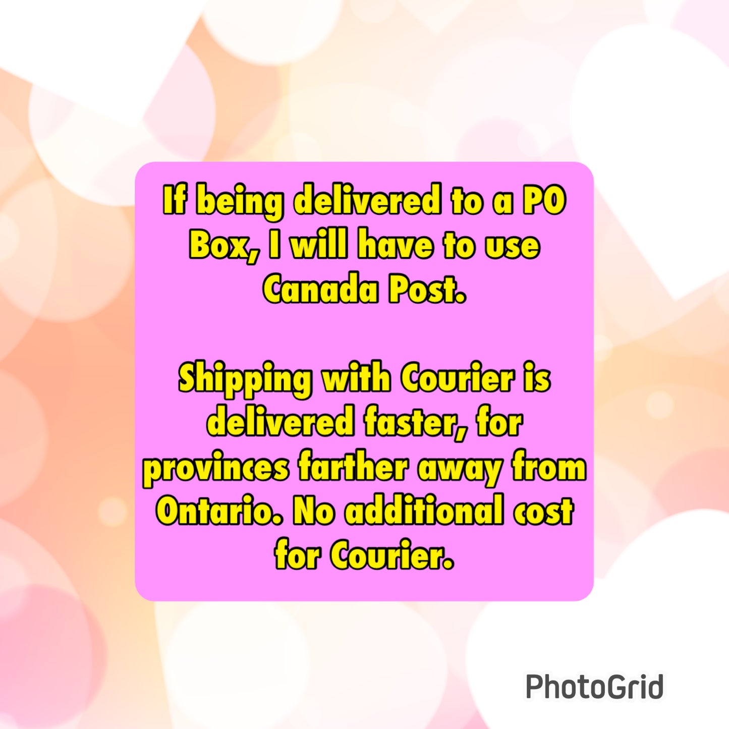 SHIPPING INFORMATION*COURIER, UNLESS YOU HAVE A PO BOX. SHIPPING IN CANADA ONLY. PICK UP INFORMATION. FREE DELIVERY TO SHOWS INFORMATION.