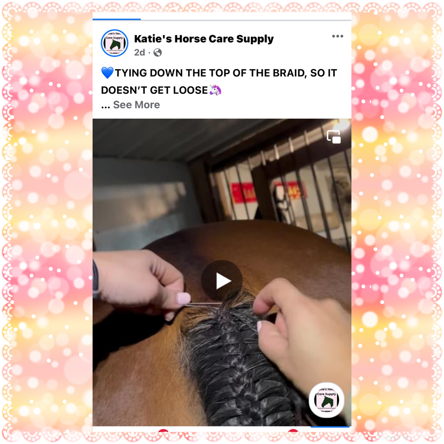 BRAIDING* Tutorials posted on the Facebook page: Katie’s Horse Care Supply (old), and Katie’s Horse Care Supply 2.0 (new). Instagram: Katie’s Horse Care Supply